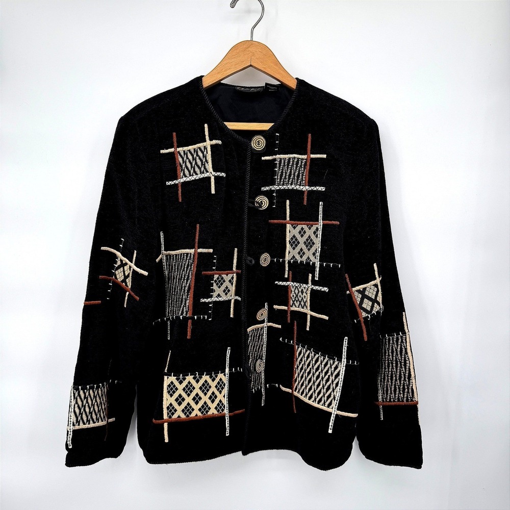 Julia Kin Embroidered Patchwork Jacket Black Rayo… - image 1